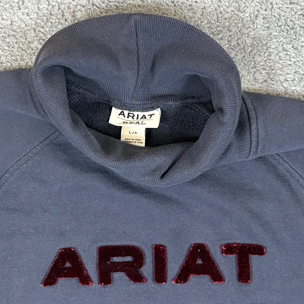 Ariat Real Womens Turtleneck Crossover Hem Fleece Sweatshirt Blue Large 2287